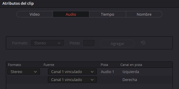 atributos de clip de audio en davinci resolve