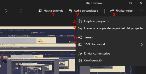 menu superior movie maker