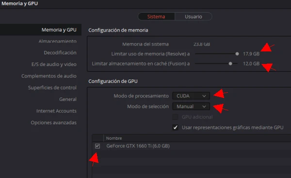 GPU en davinci resolve