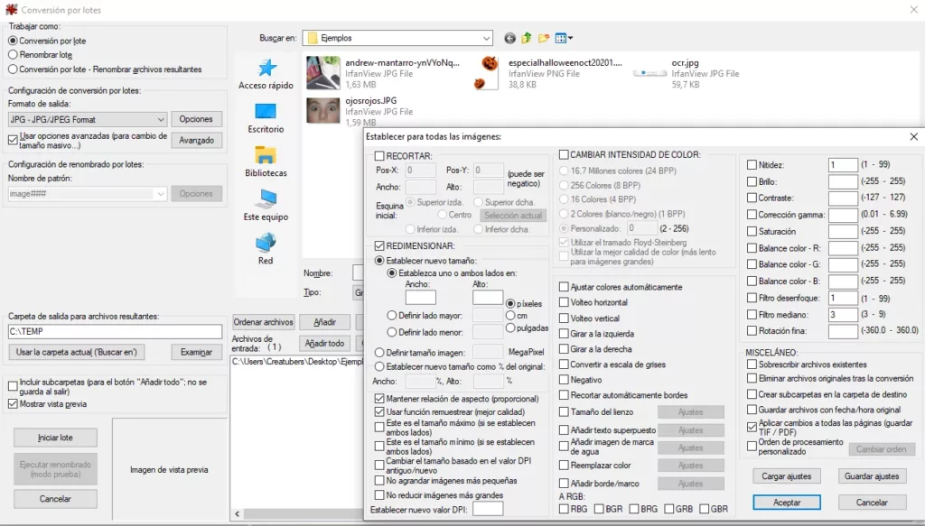 conversión por lotes en irfanview