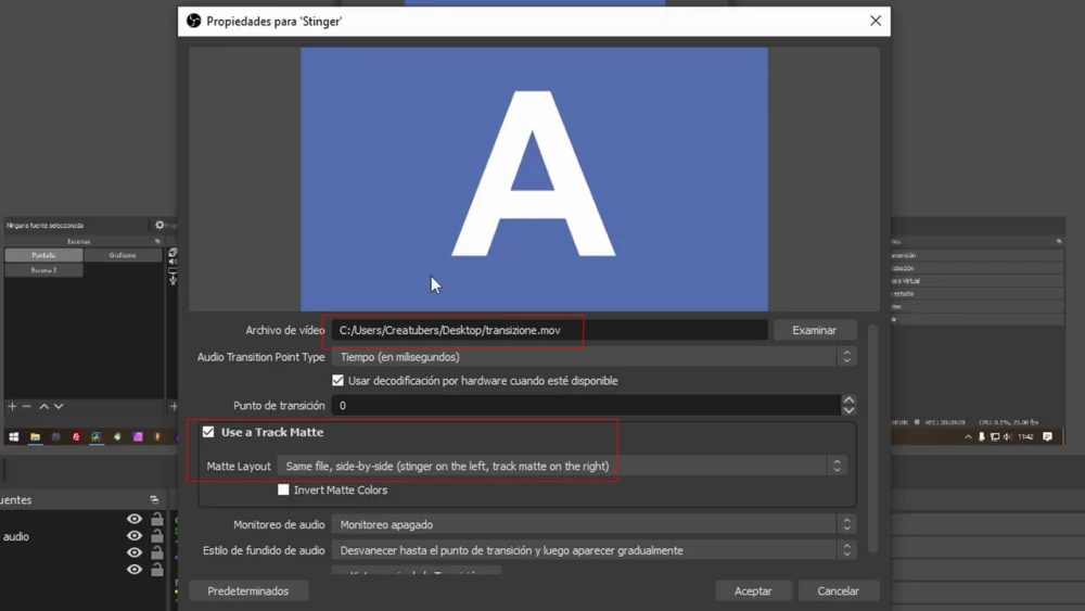 transicion con matte en OBS