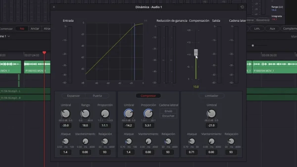compresor de sonido en DaVinci Resolve