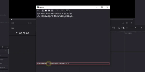 Consola de comandos de DaVinci Resolve