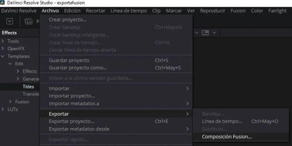 exportar composición en Fusion