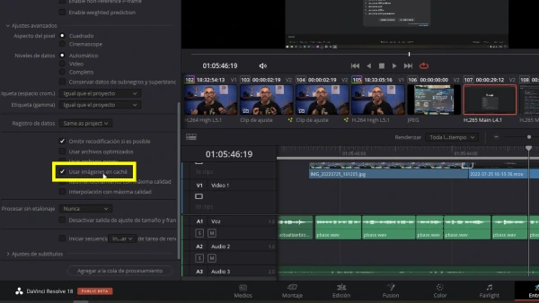 caché en davinci resolve