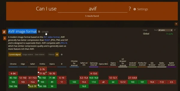 formato avif para comprimir imagen
