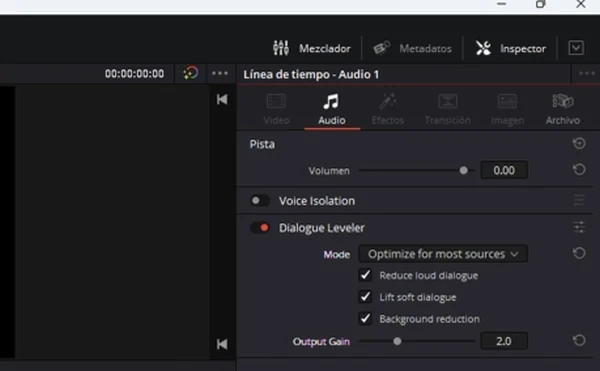 nivelador de dialogo en davinci resolve 18.1