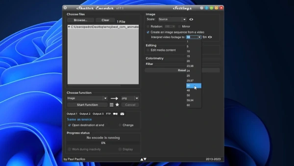 Presta atención a la opción de Interpretar la secuencia en Shutter Encoder