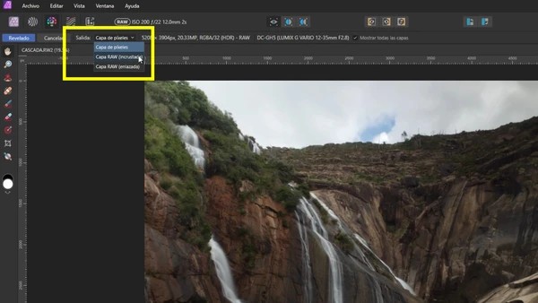 Nuevo menú de salida para revelado RAW
