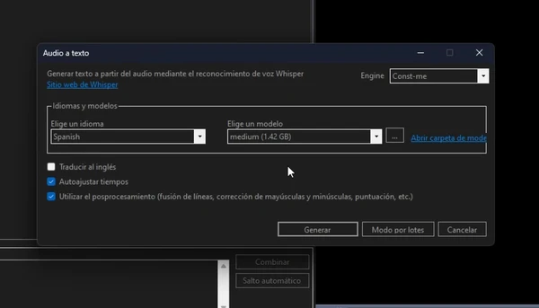 Audio a texto con Whisper en Subtitle Edit