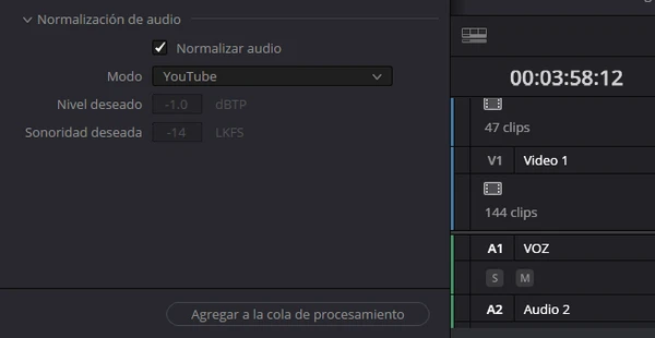 Normalización en DaVinci Resolve