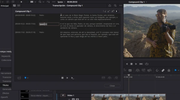 Transcripción de diálogos en DaVinci Resolve 19