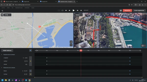 Animación de la ruta con fotogramas clave en Google Earth Studio