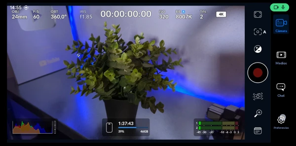 Controles de la Blackmagic Camera App
