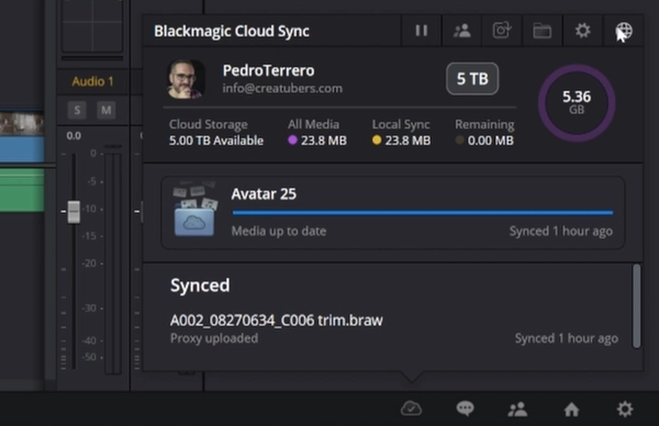 Sincronización de Blackmagic Cloud