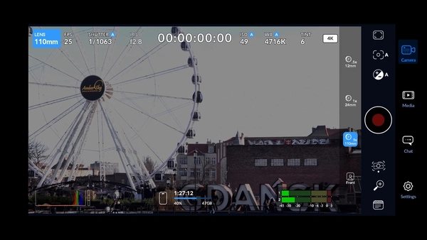 Aspecto de la app Blackmagic Camera