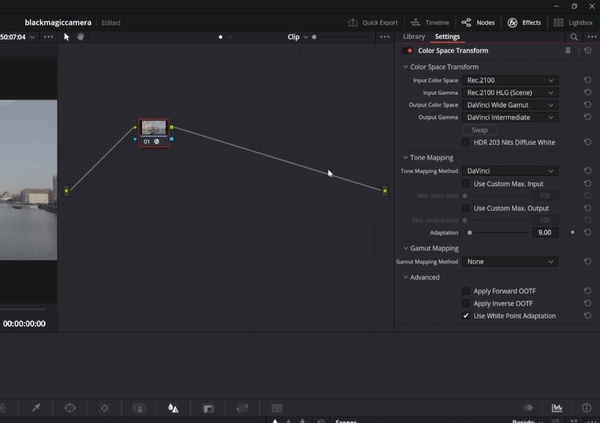 Color Space Transform de Rec.2100 a DaVinci WG