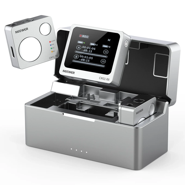 Micrófonos Neewer CM31 con su estuche de carga