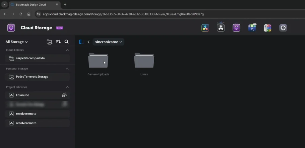 Panel web de Blackmagic Cloud Storage