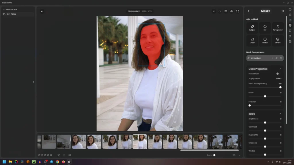 Detección de sujetos y formas en RapidRAW