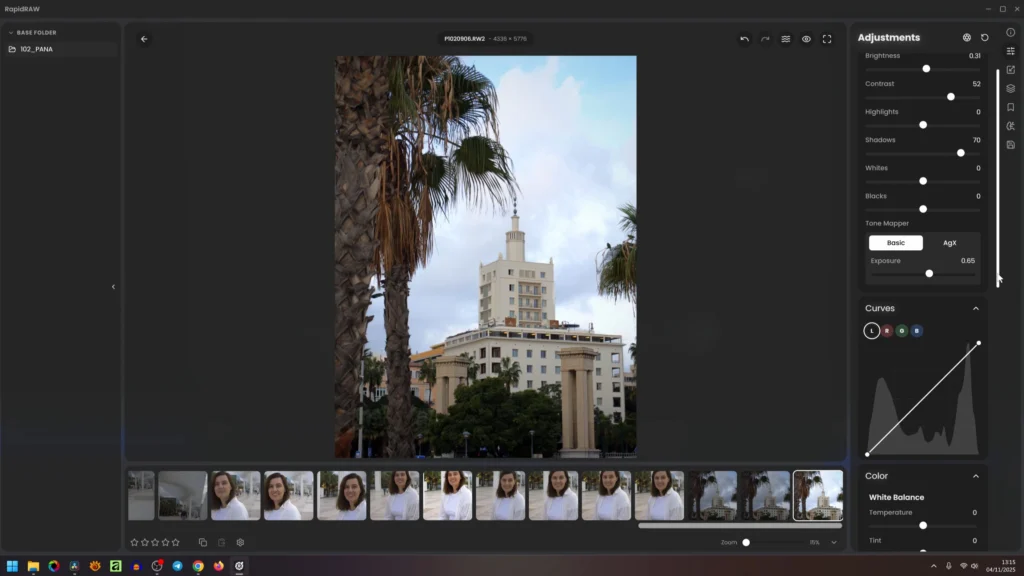 Interfaz de RapidRAW